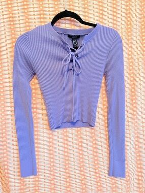 Forever 21 Lavender Lace-Up Ribbed Long Sleeve Top